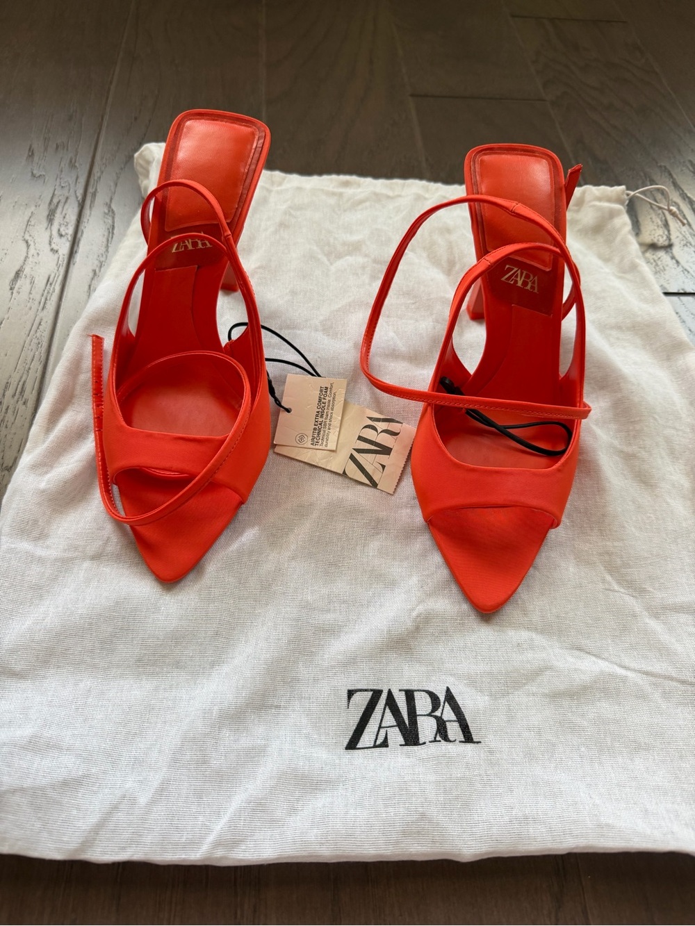 ZARA Coral/Orange Pointed Slingback Strappy Heels